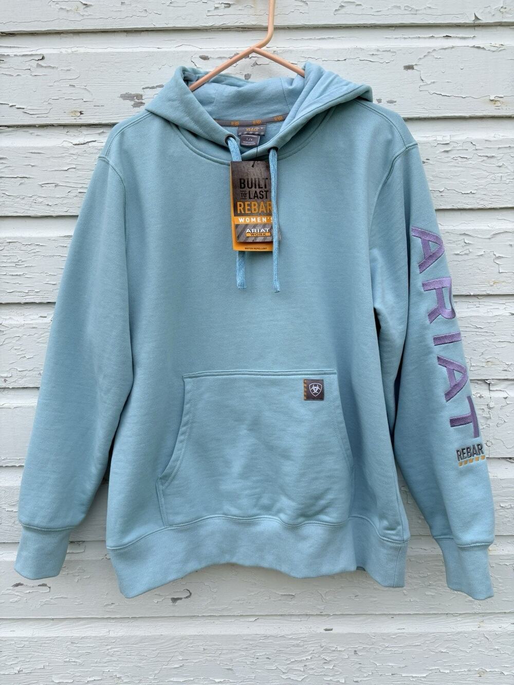 Ariat Rebar Graphic Hoodie Women's Large Blue Water Repellent Embroidered Sleeve